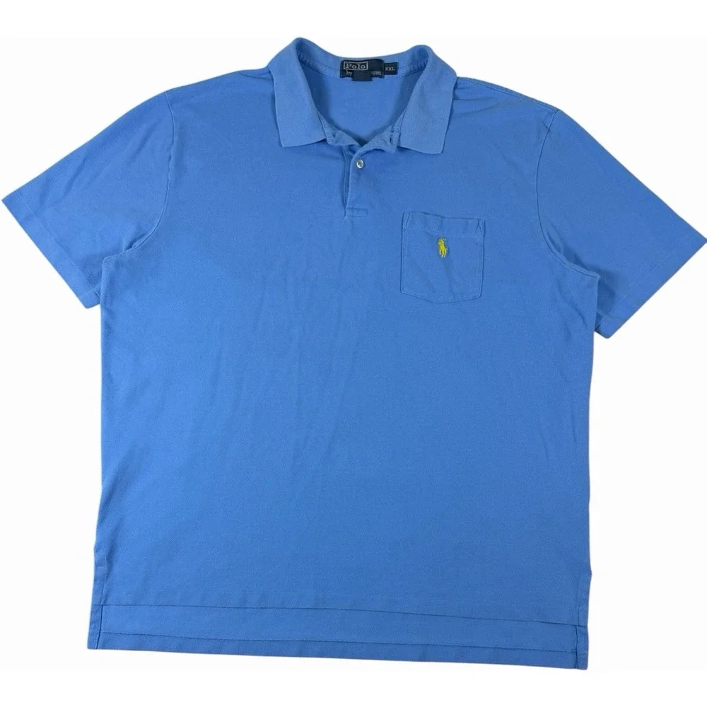 Polo Ralph Lauren Polo Shirt Mens XXL Blue Yellow Pony Pocket Short Sleeve Class